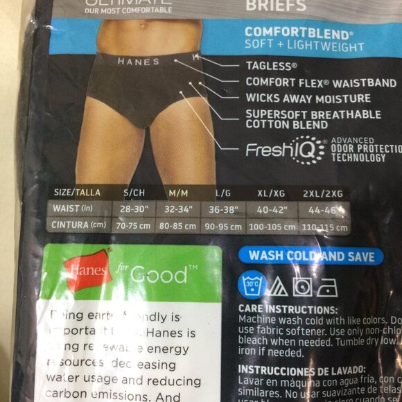NEW Hanes Men’s Tagless Briefs Cotton Polyester Gray Black Blue Small 28-30” - Picture 2 of 4